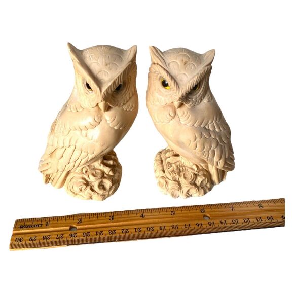 Alabaster Owl Figurines A. Giannelli  Pair 5" Italy E&R 1970s - Picture 4 of 10